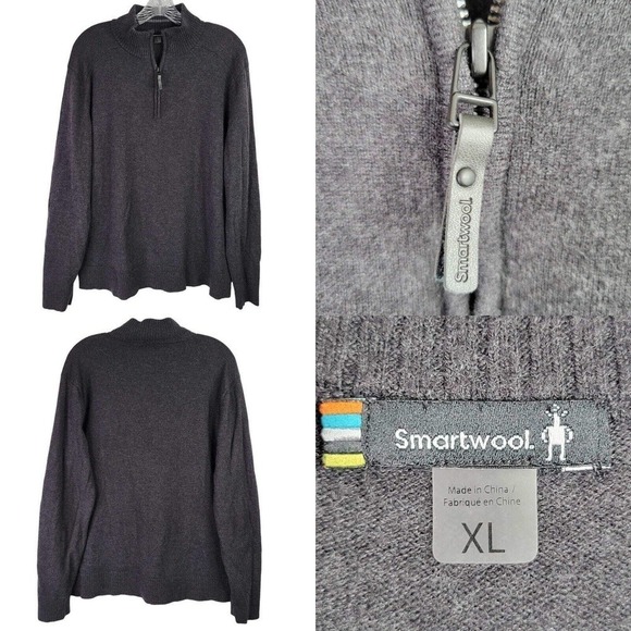 Smartwool Sweater Mens Size Medium M Quarter Zip Dark Gray Knit Merino Wool